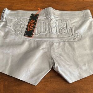 Von Dutch Silver Metallic Jean-Style Shorts New with tags